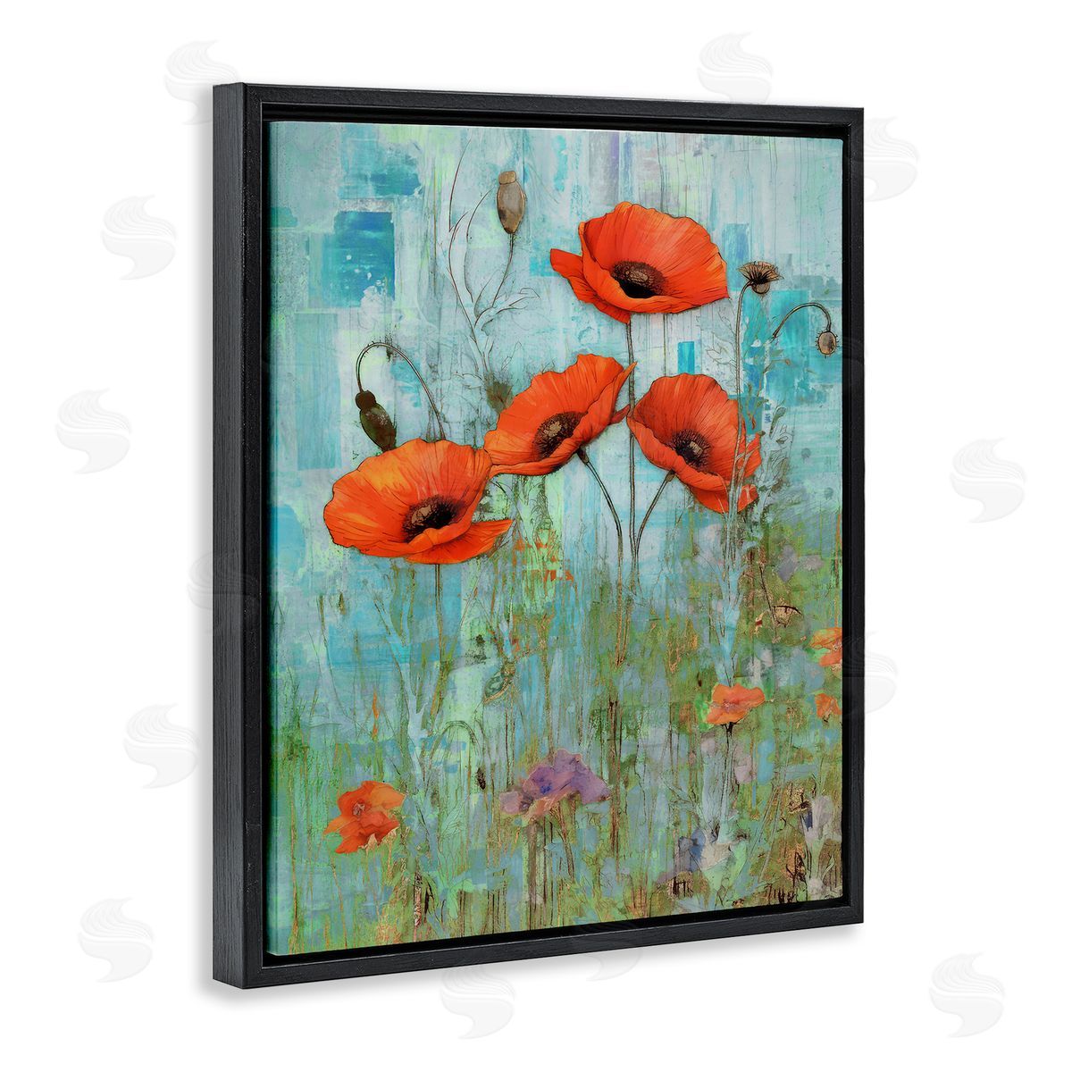 Enrico McGarrigle Poppy Meadow on Blue Black Floater Frame Canvas Artside_