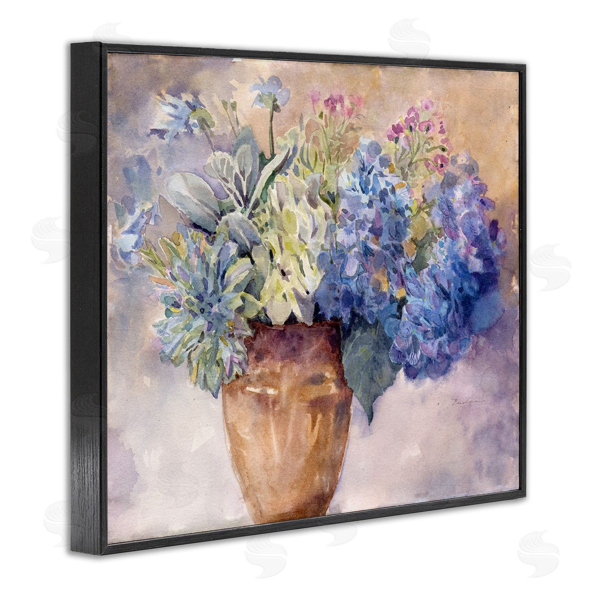 Purple Hydrangea Painting Black Frame Print Wall Art, Home Decor by Evelia Designs