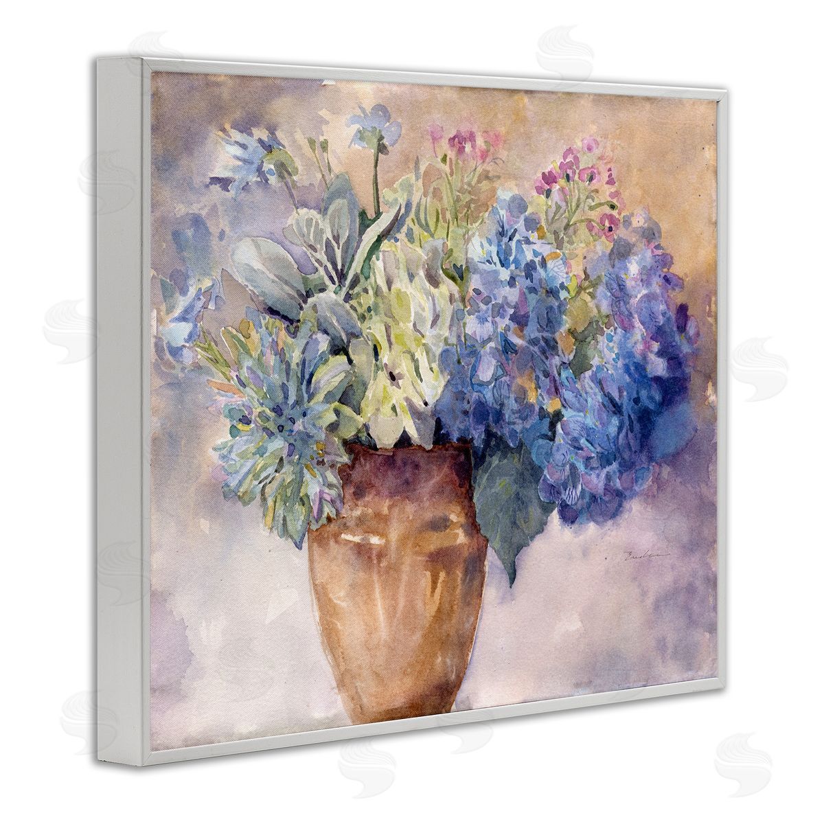 Purple Hydrangea Painting White Frame Print Wall Art, Home Decor by Evelia Designs