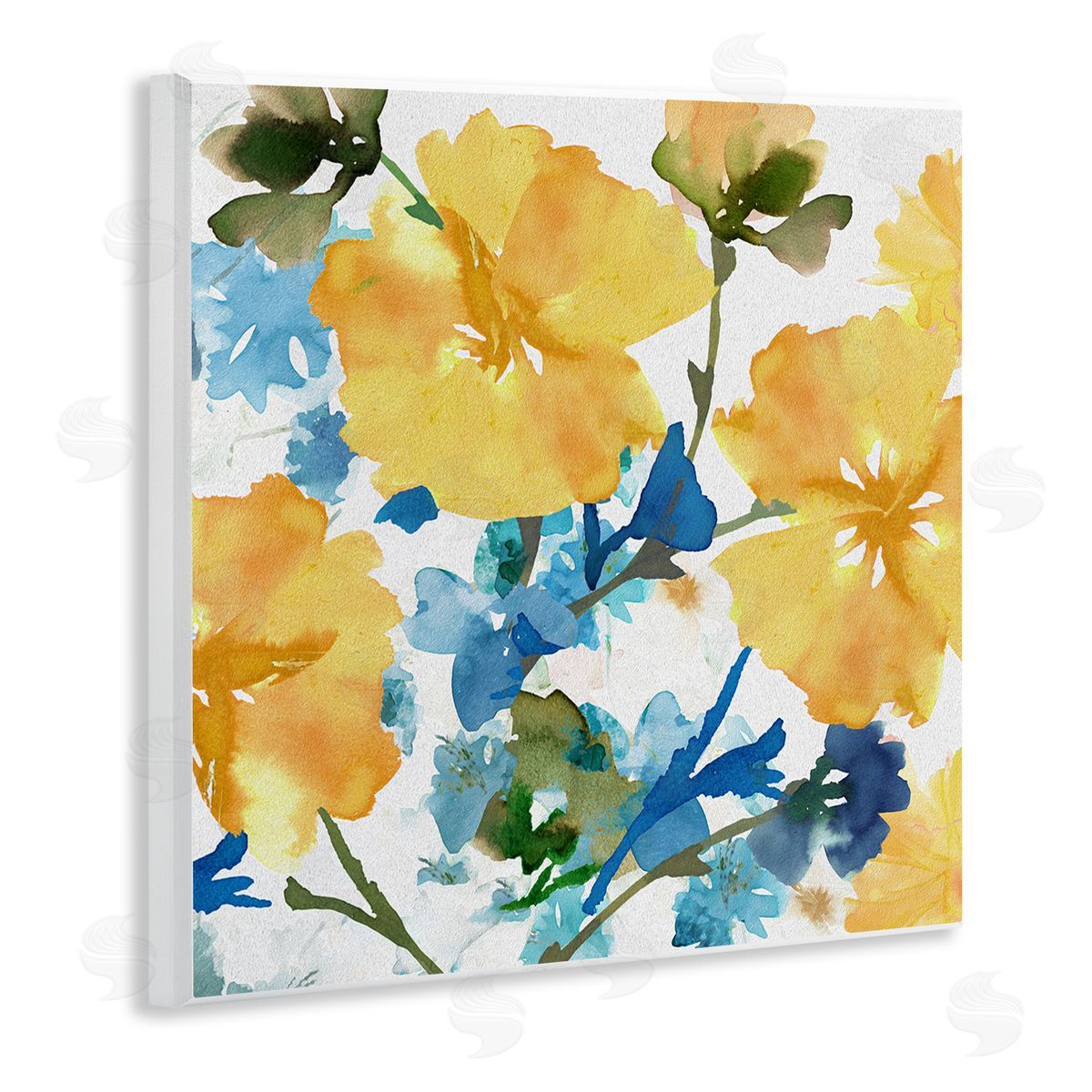 Yellow & Blue Hibiscus Wood Plaque Wall Art, Home Decor by Flora Kouta