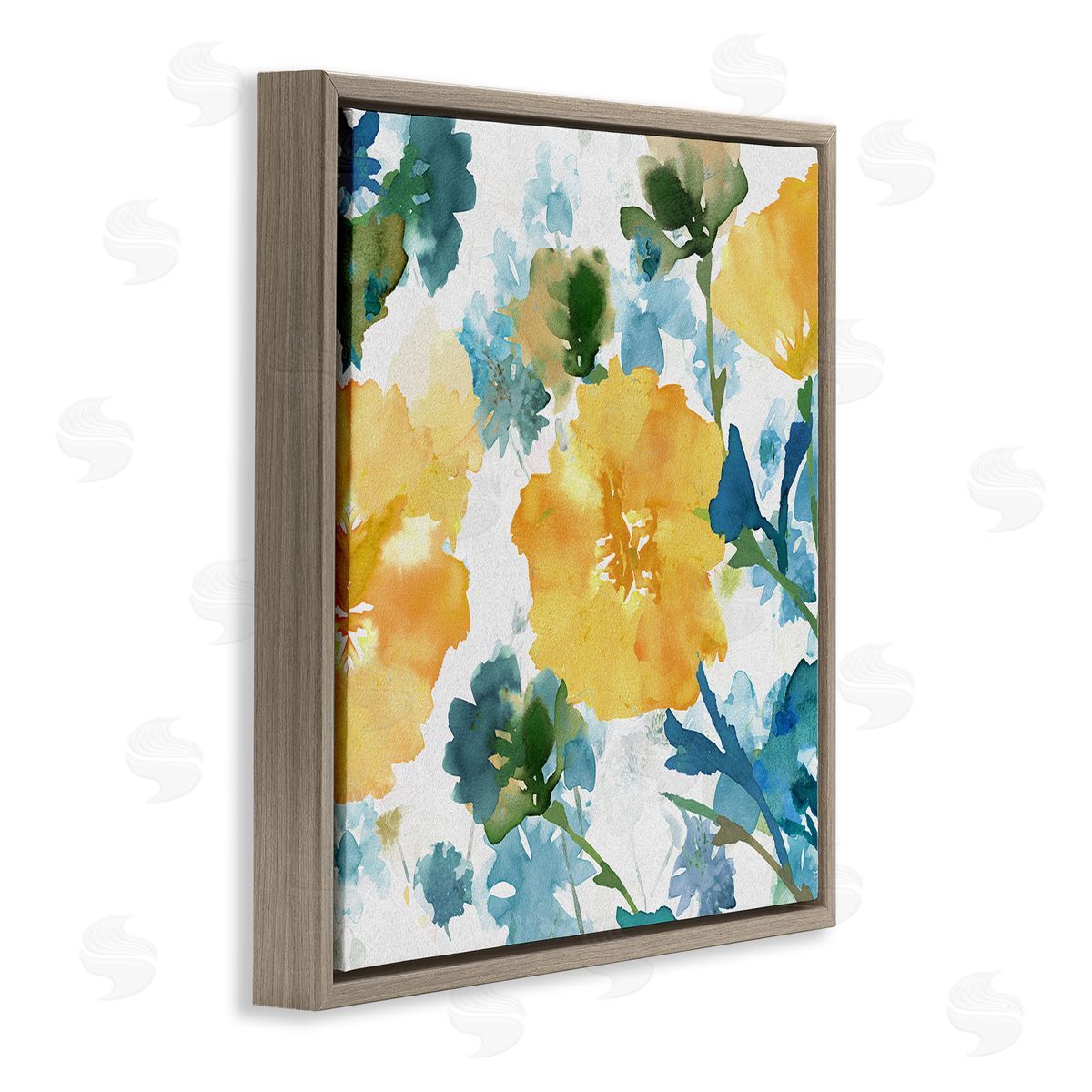 Flora Kouta Yellow Hibiscus Arrangement Brown Floater Frame Canvas Artside_