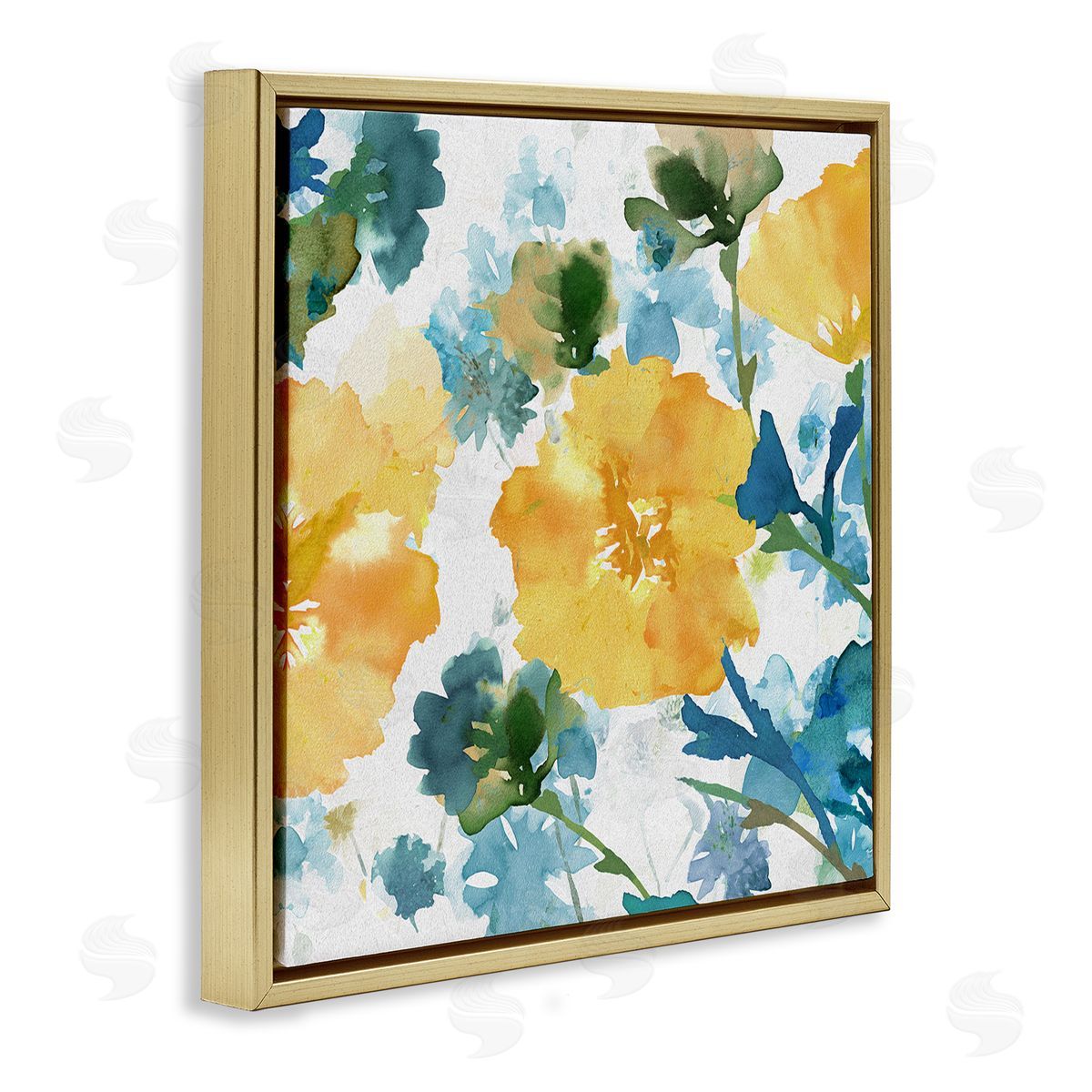 Flora Kouta Yellow Hibiscus Arrangement Gold Floater Frame Canvas Artside_