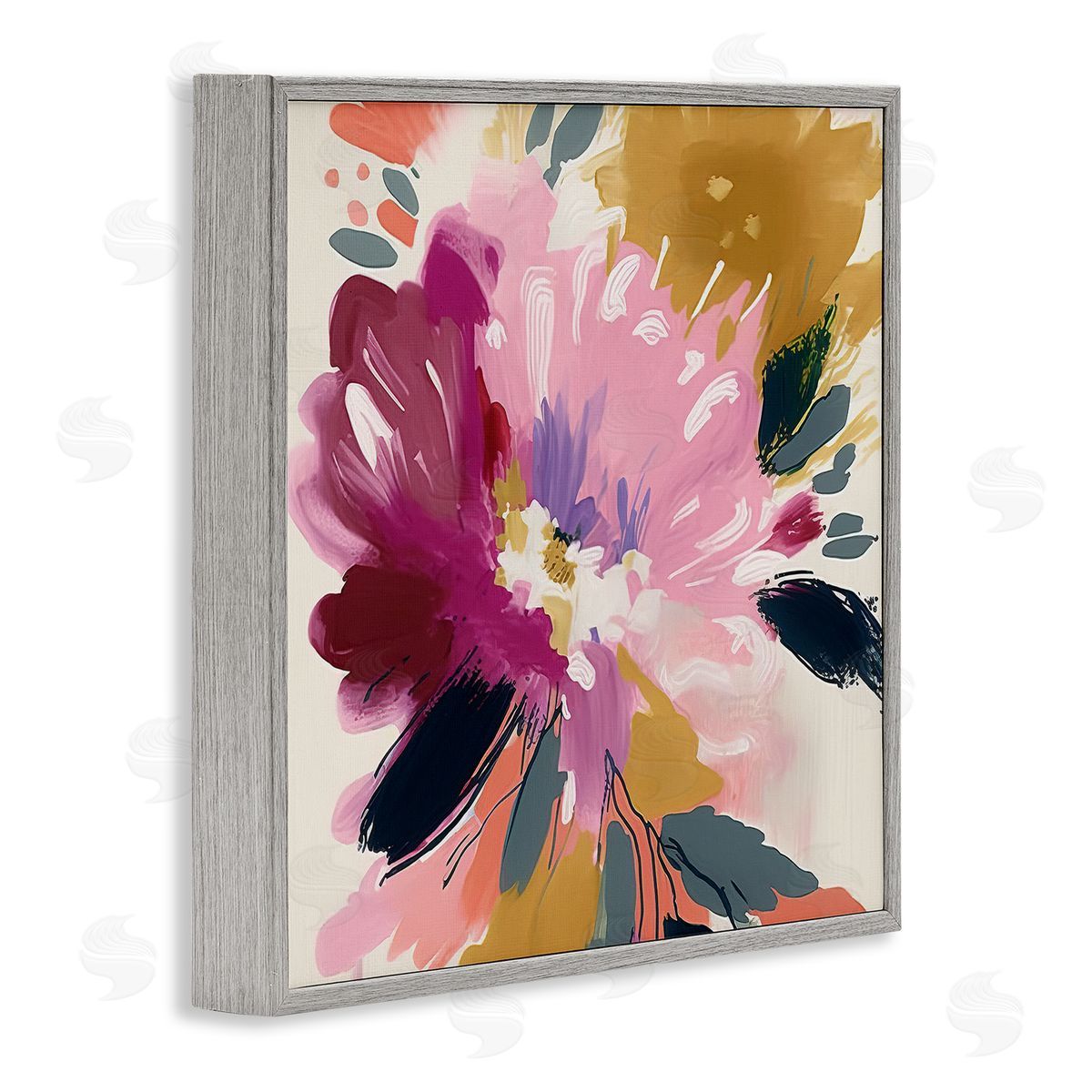 Andrea Haase Purple Abstract Floral Gray Framed Giclee Wall Artside_