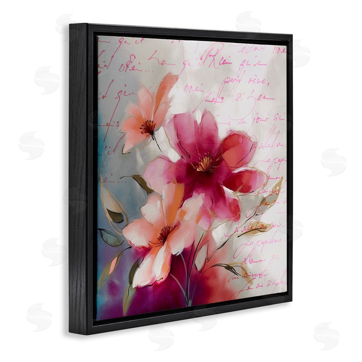 Andrea Haase Pink Vintage Florals Black Floater Frame Canvas Artside_