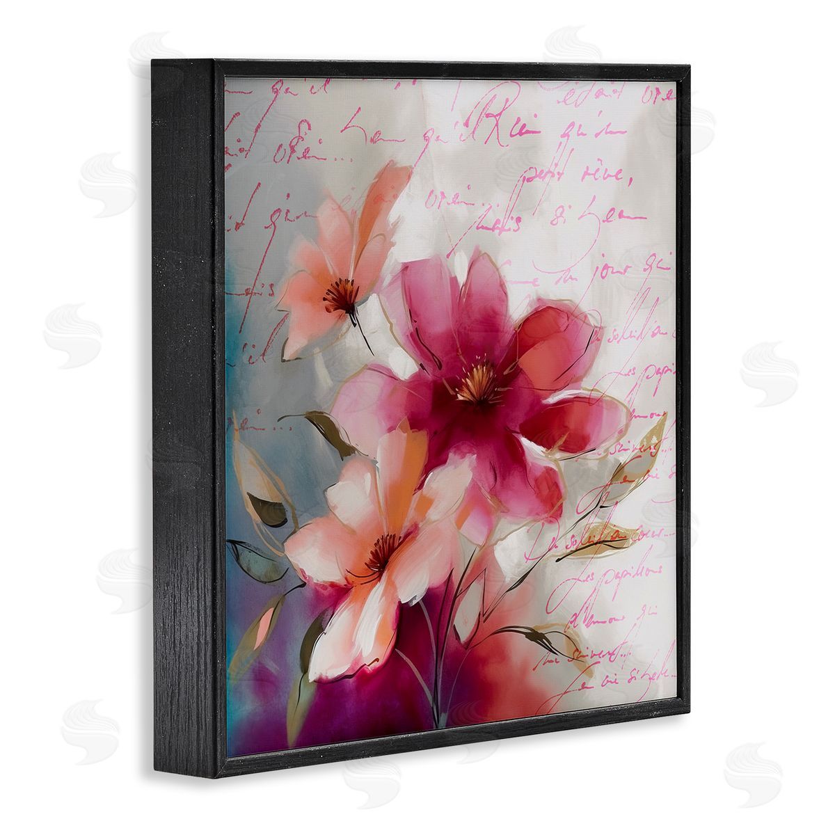 Andrea Haase Pink Vintage Florals Black Framed Giclee Wall Artside_