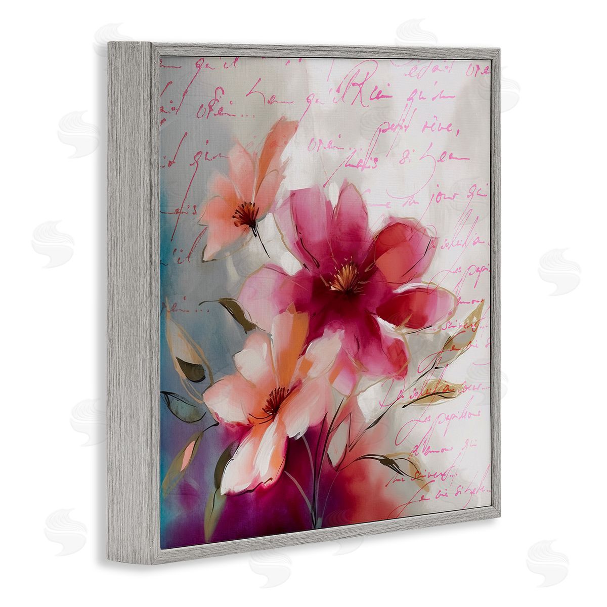 Andrea Haase Pink Vintage Florals Gray Framed Giclee Wall Artside_