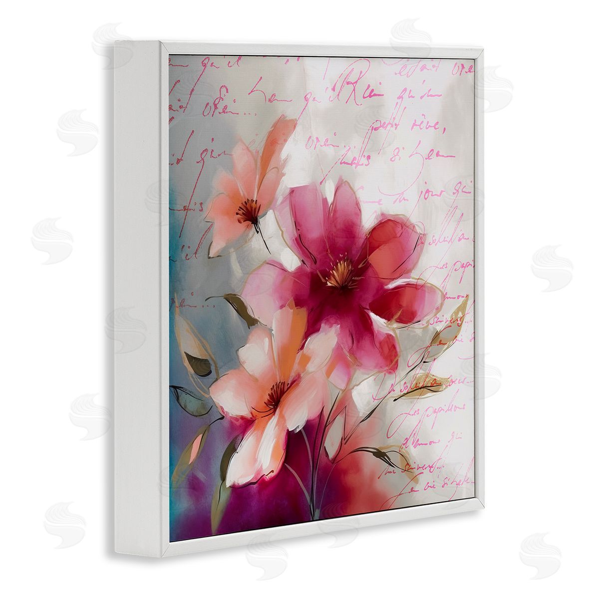 Andrea Haase Pink Vintage Florals White Framed Giclee Wall Artside_