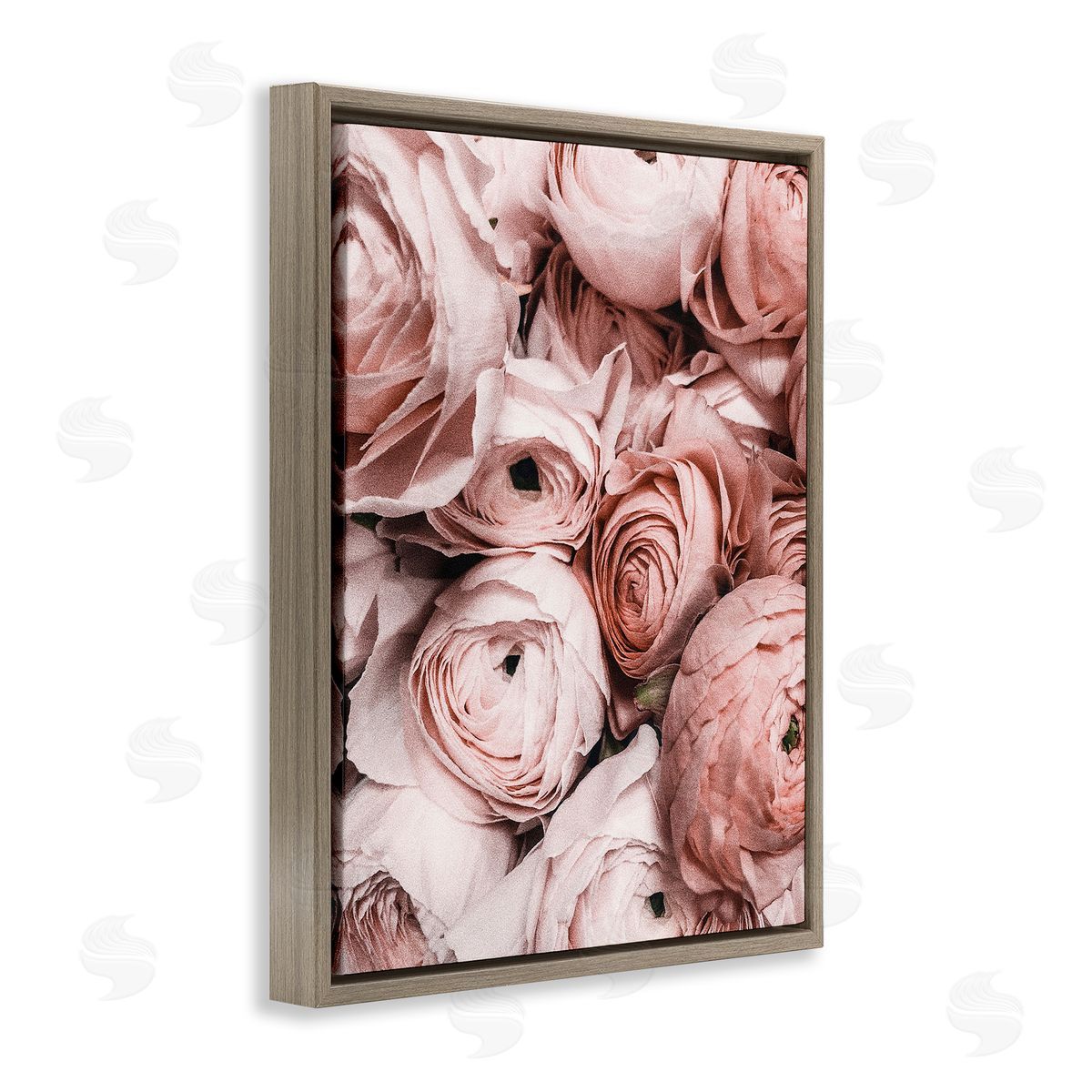 Pink Muted Peonies Brown Floating Frame Canvas Wall Art, Home Decor by Incado