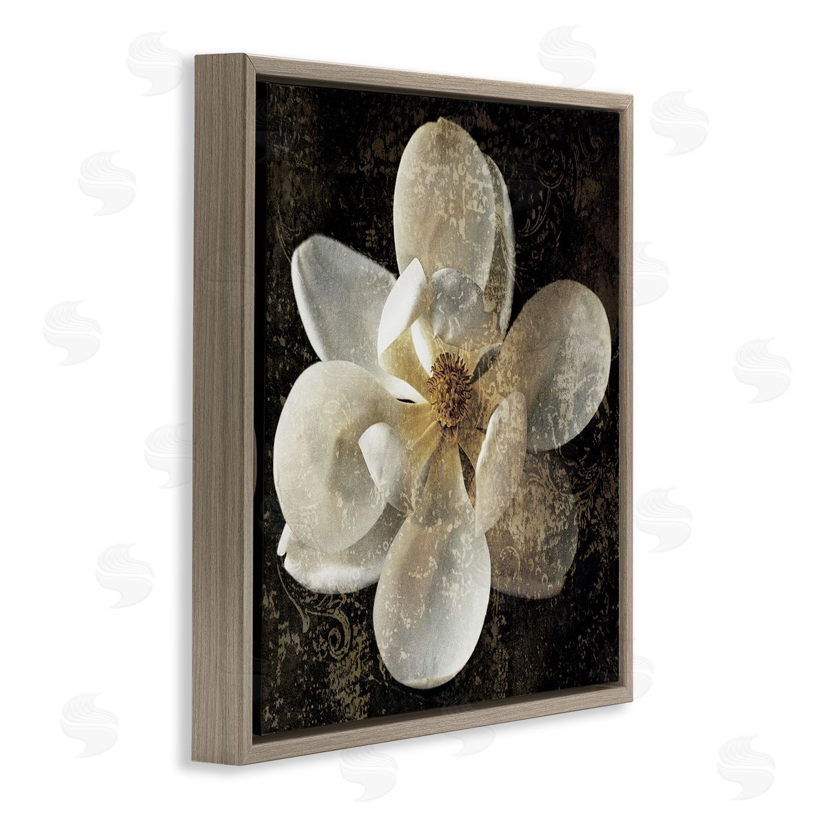 Rustic Patterned Magnolia Brown Floating Frame Canvas Wall Art, Home Decor by John Seba