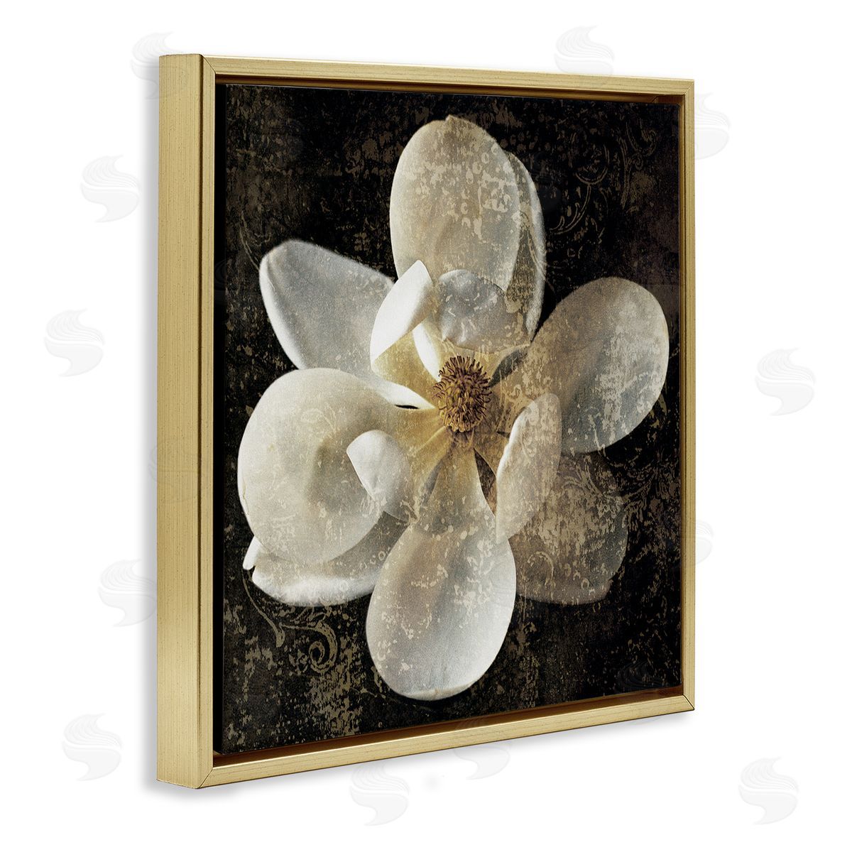 Rustic Patterned Magnolia Gold Floating Frame Canvas Wall Art, Home Decor by John Seba