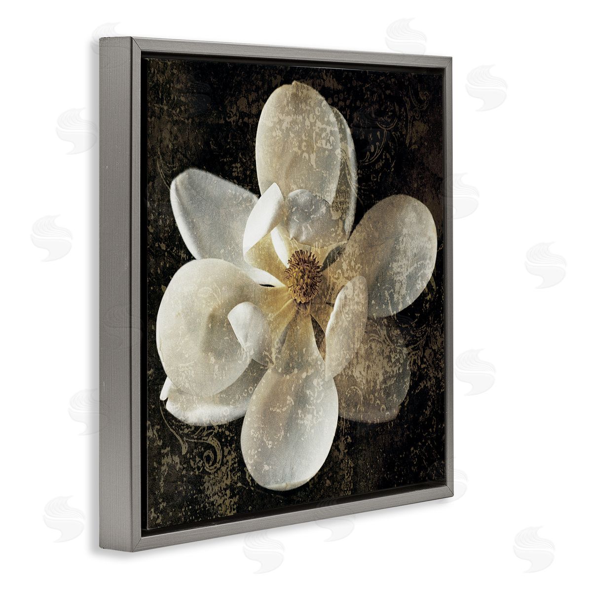 Rustic Patterned Magnolia Grey Floating Frame Canvas Wall Art, Home Decor by John Seba