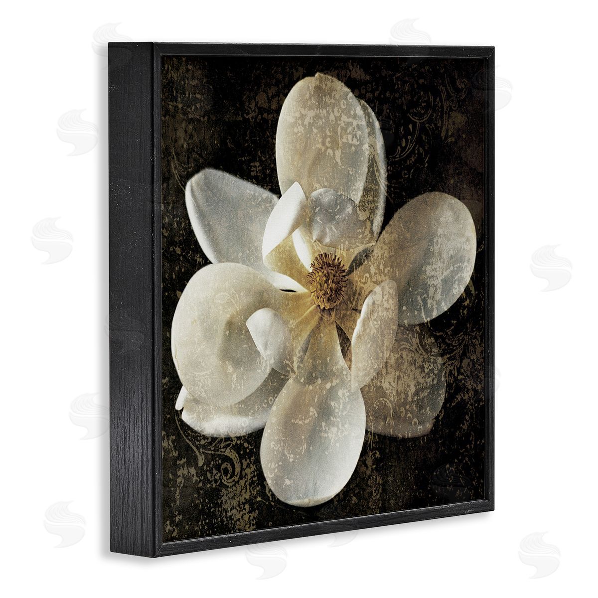 Rustic Patterned Magnolia Black Frame Print Wall Art, Home Decor by John Seba