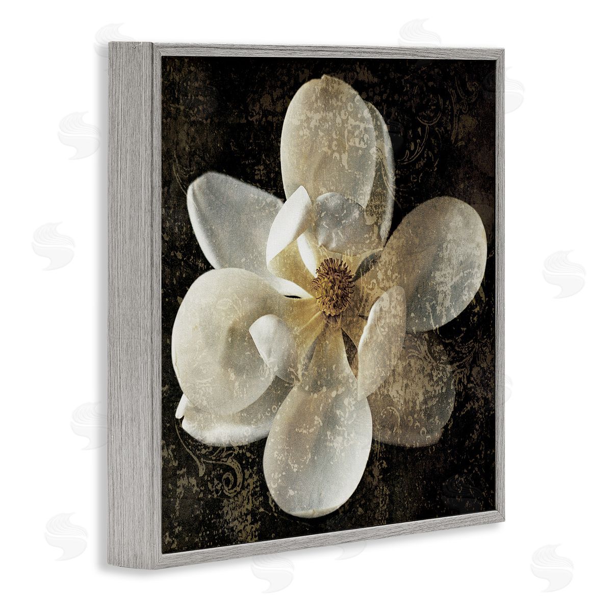 Rustic Patterned Magnolia Grey Frame Print Wall Art, Home Decor by John Seba