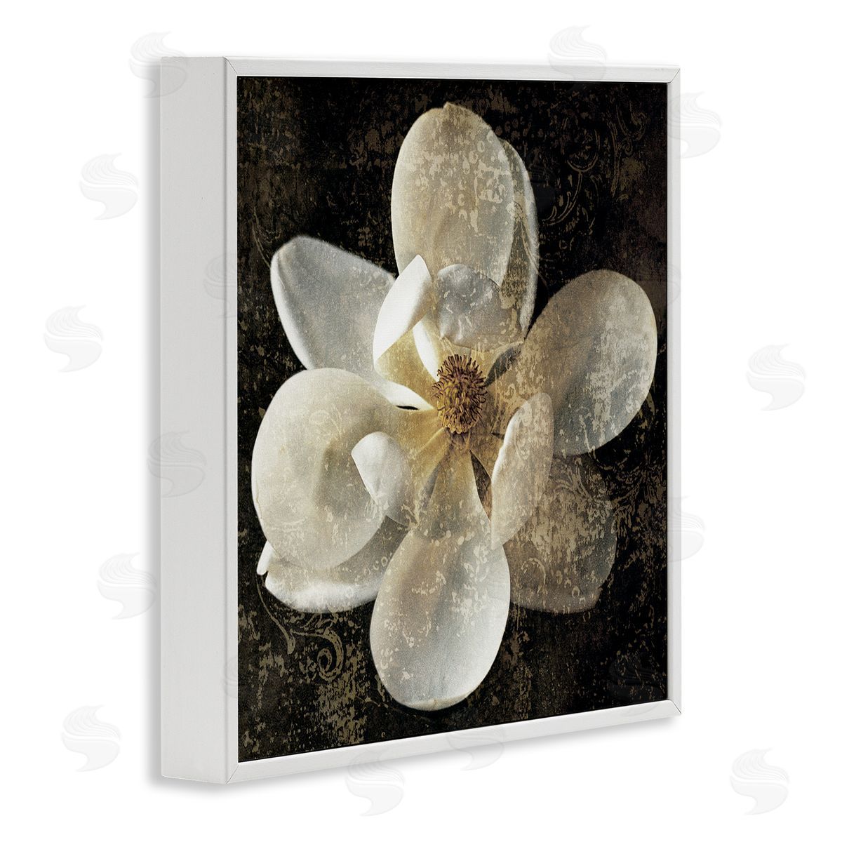 Rustic Patterned Magnolia White Frame Print Wall Art, Home Decor by John Seba
