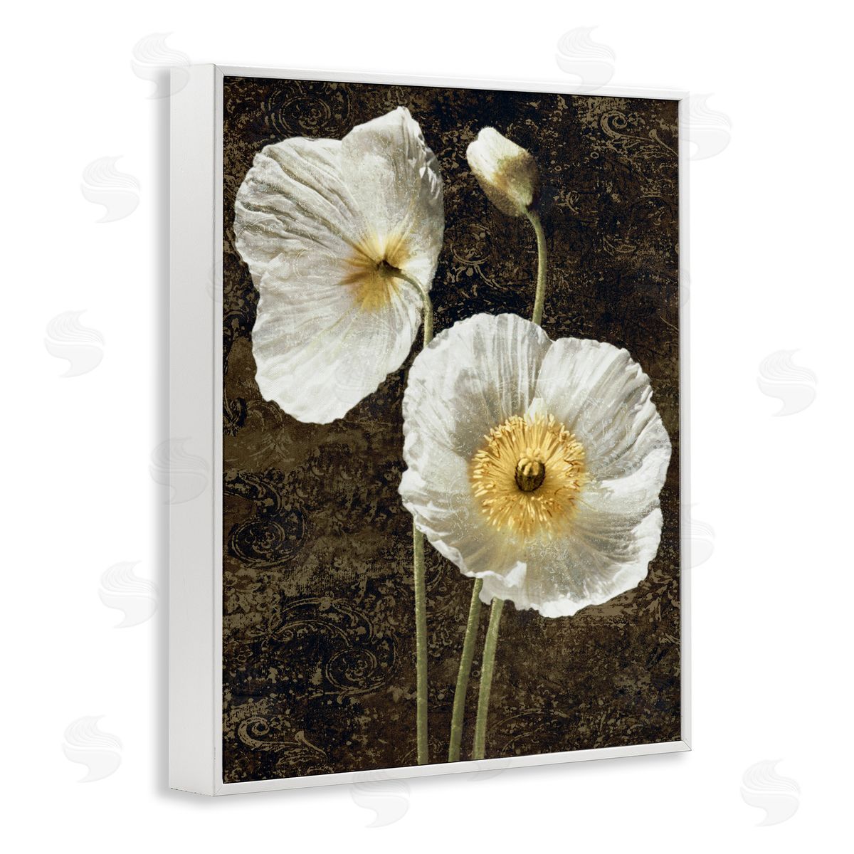 John Seba Budding White Poppies White Framed Giclee Wall Artside_