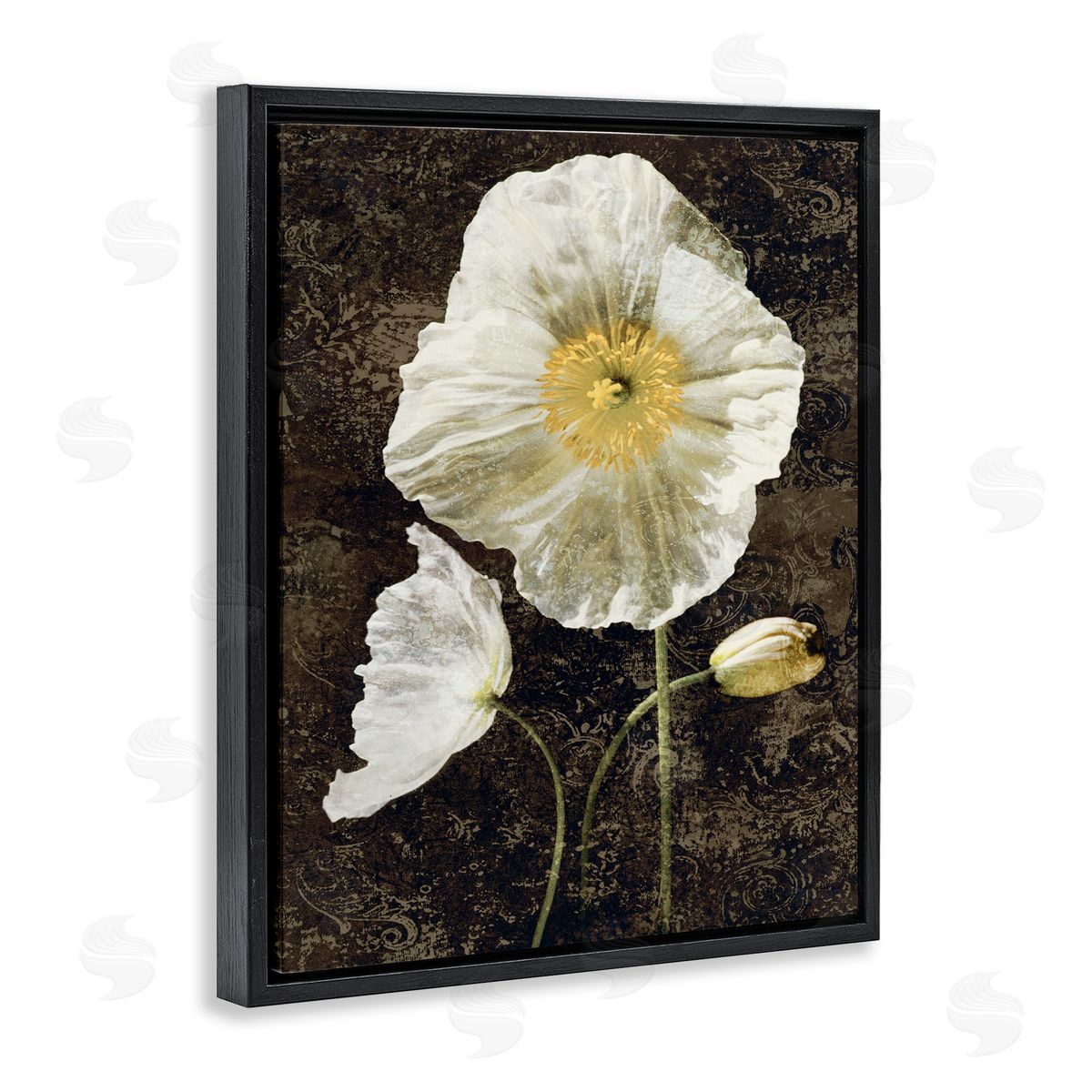 John Seba Rustic White Poppies Black Floater Frame Canvas Artside_