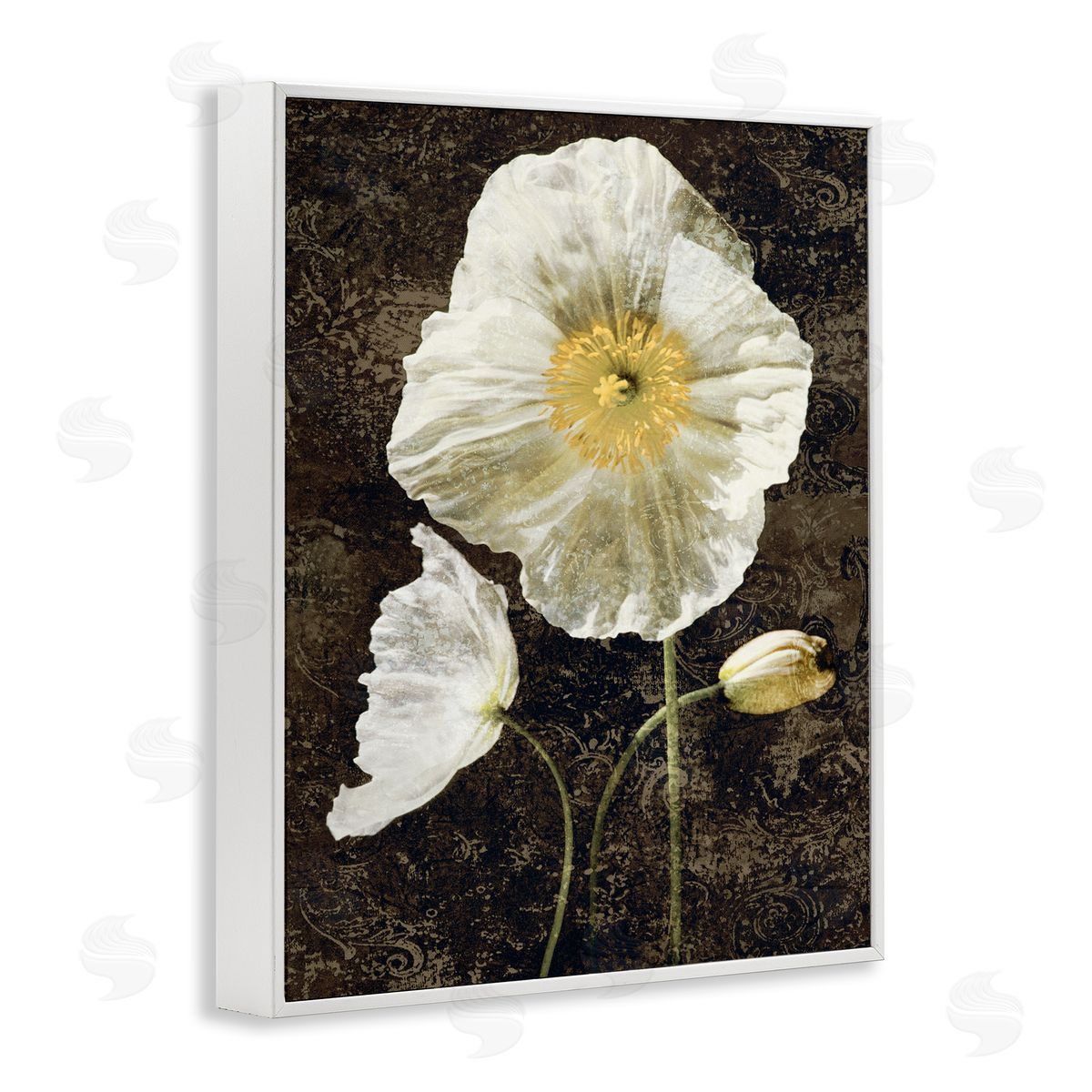 John Seba Rustic White Poppies White Framed Giclee Wall Artside_