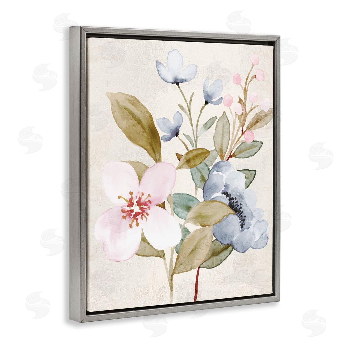 Kim Allen Soft Pastel Flowers Gray Floater Frame Canvas Artside_