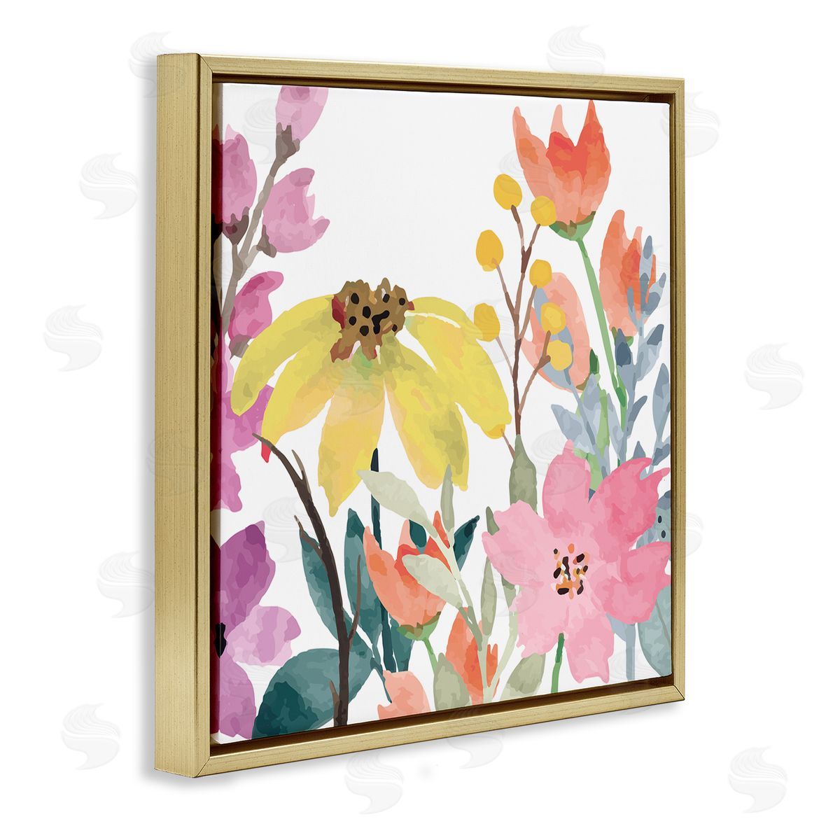 Kim Allen Soft Floral Garden Gold Floater Frame Canvas Artside_
