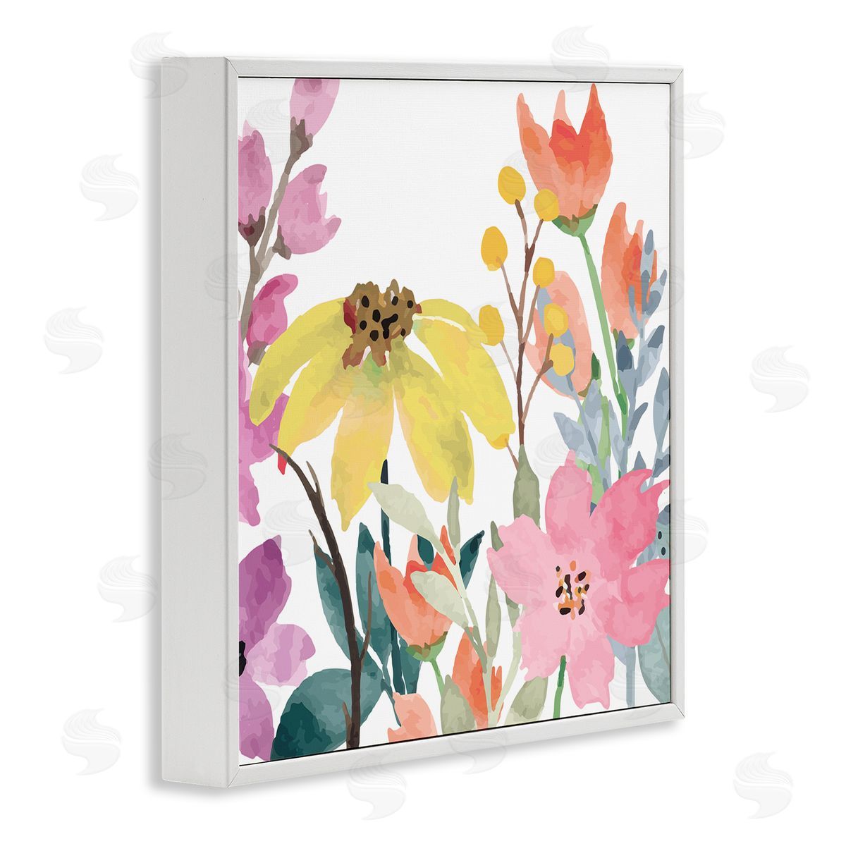 Kim Allen Soft Floral Garden White Framed Giclee Wall Artside_