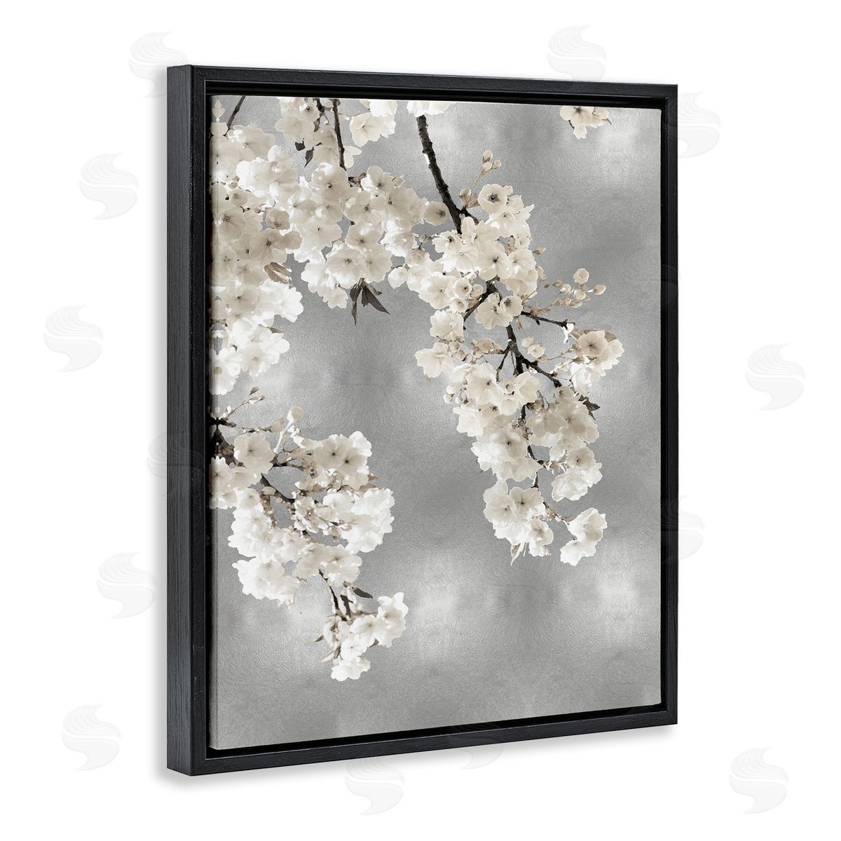 Kate Bennett Modern White Cherry Blossoms Black Floater Frame Canvas Artside_