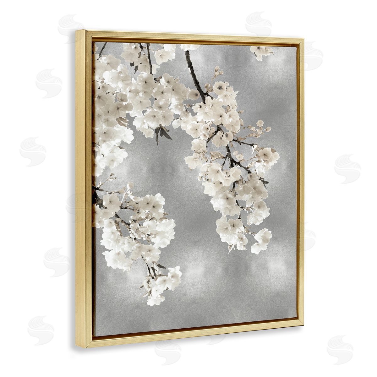 Kate Bennett Modern White Cherry Blossoms Gold Floater Frame Canvas Artside_