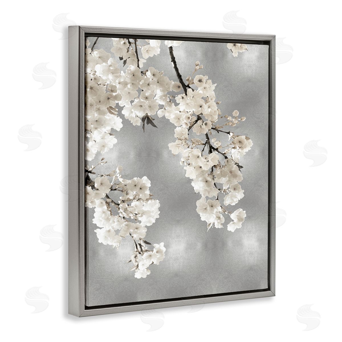 Kate Bennett Modern White Cherry Blossoms Gray Floater Frame Canvas Artside_