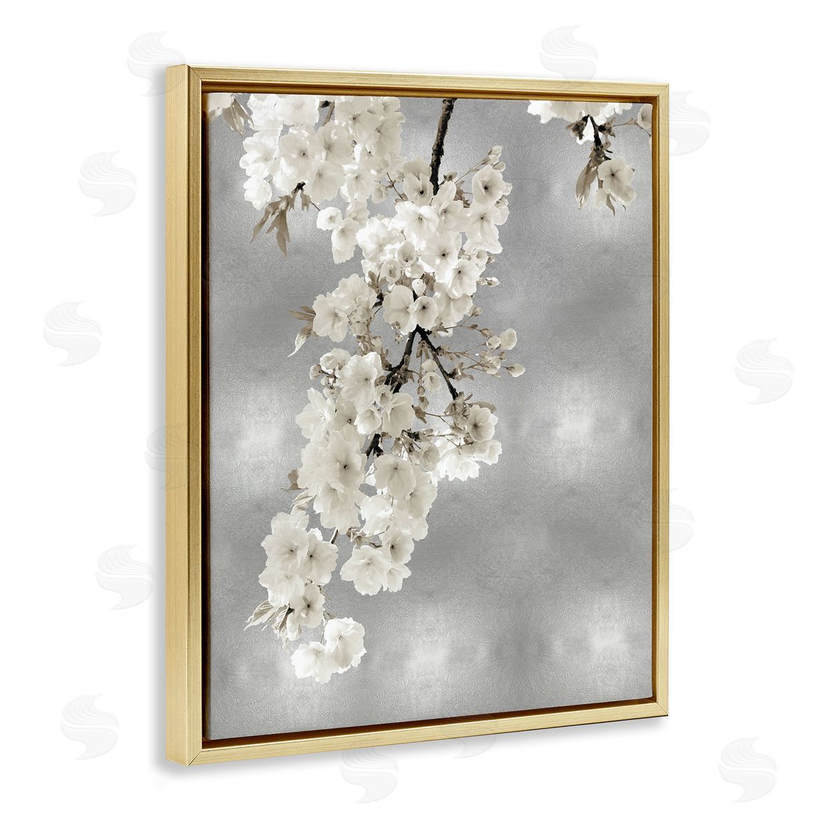 Kate Bennett Cherry Blossoms on Grey Gold Floater Frame Canvas Artside_