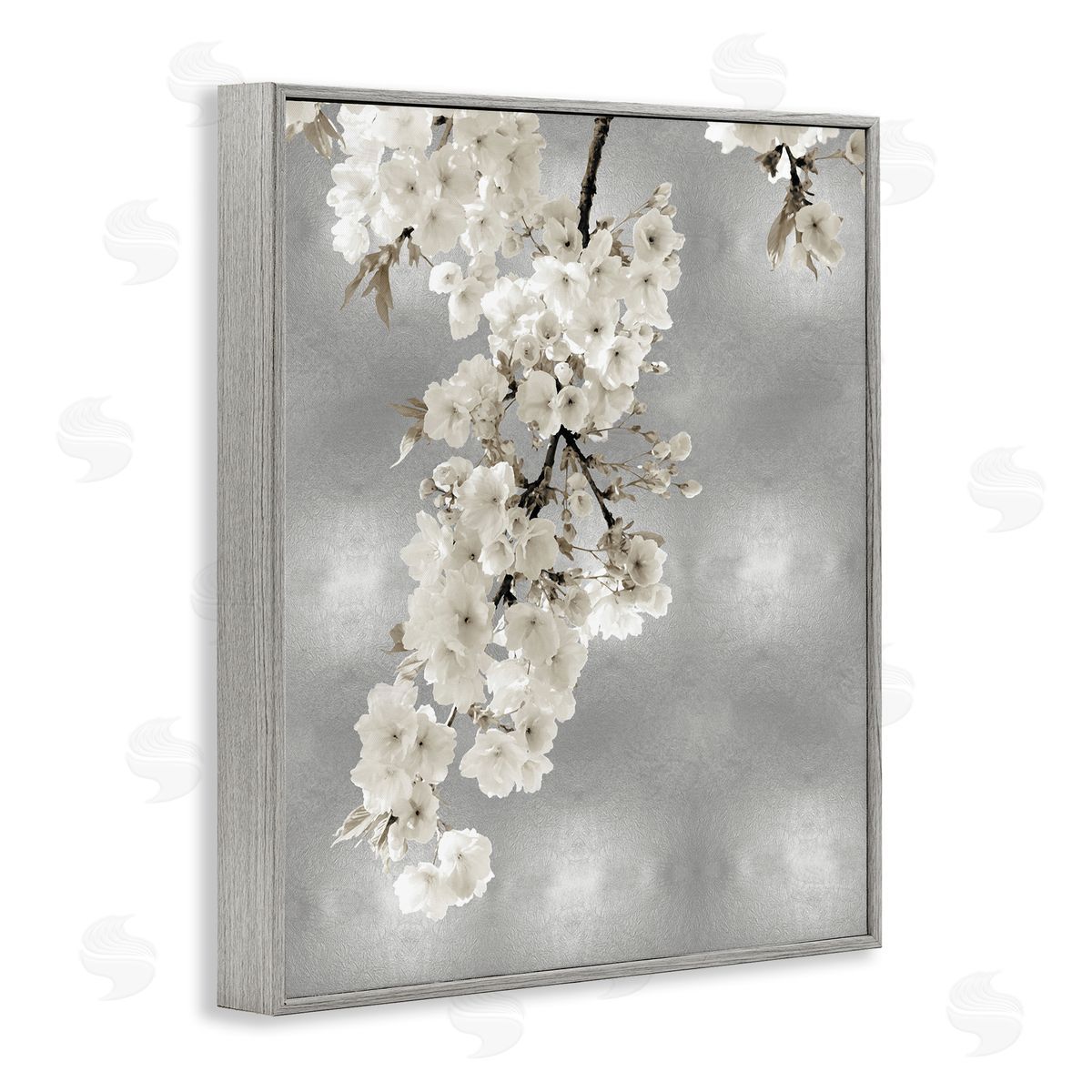 Kate Bennett Cherry Blossoms on Grey Gray Framed Giclee Wall Artside_