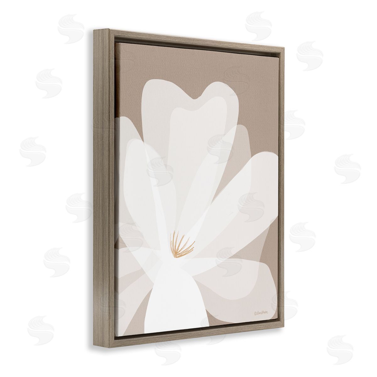 Lisa Larson Beige Modern Lily Brown Floater Frame Canvas Artside_