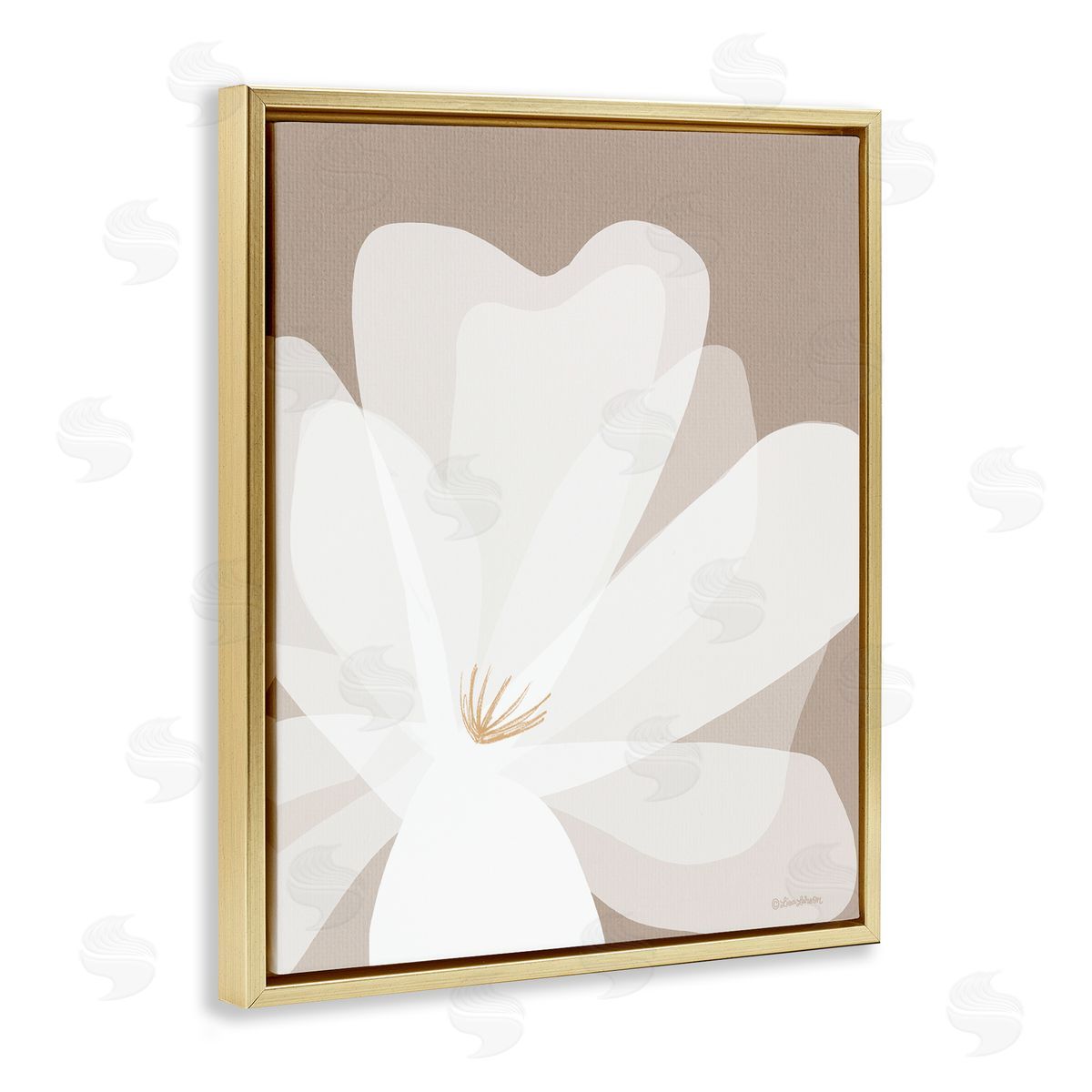 Lisa Larson Beige Modern Lily Gold Floater Frame Canvas Artside_