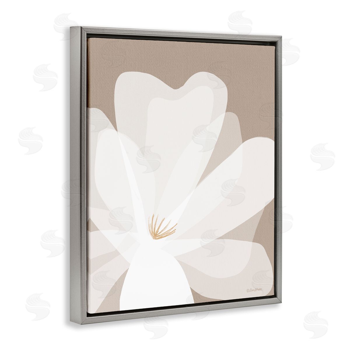 Lisa Larson Beige Modern Lily Gray Floater Frame Canvas Artside_