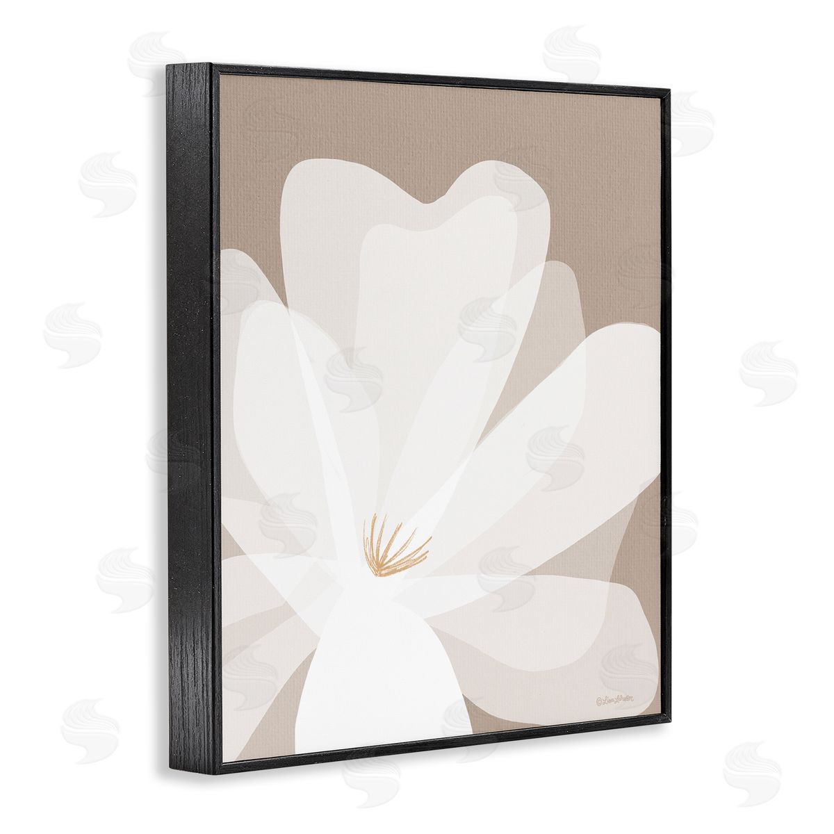 Lisa Larson Beige Modern Lily Black Framed Giclee Wall Artside_