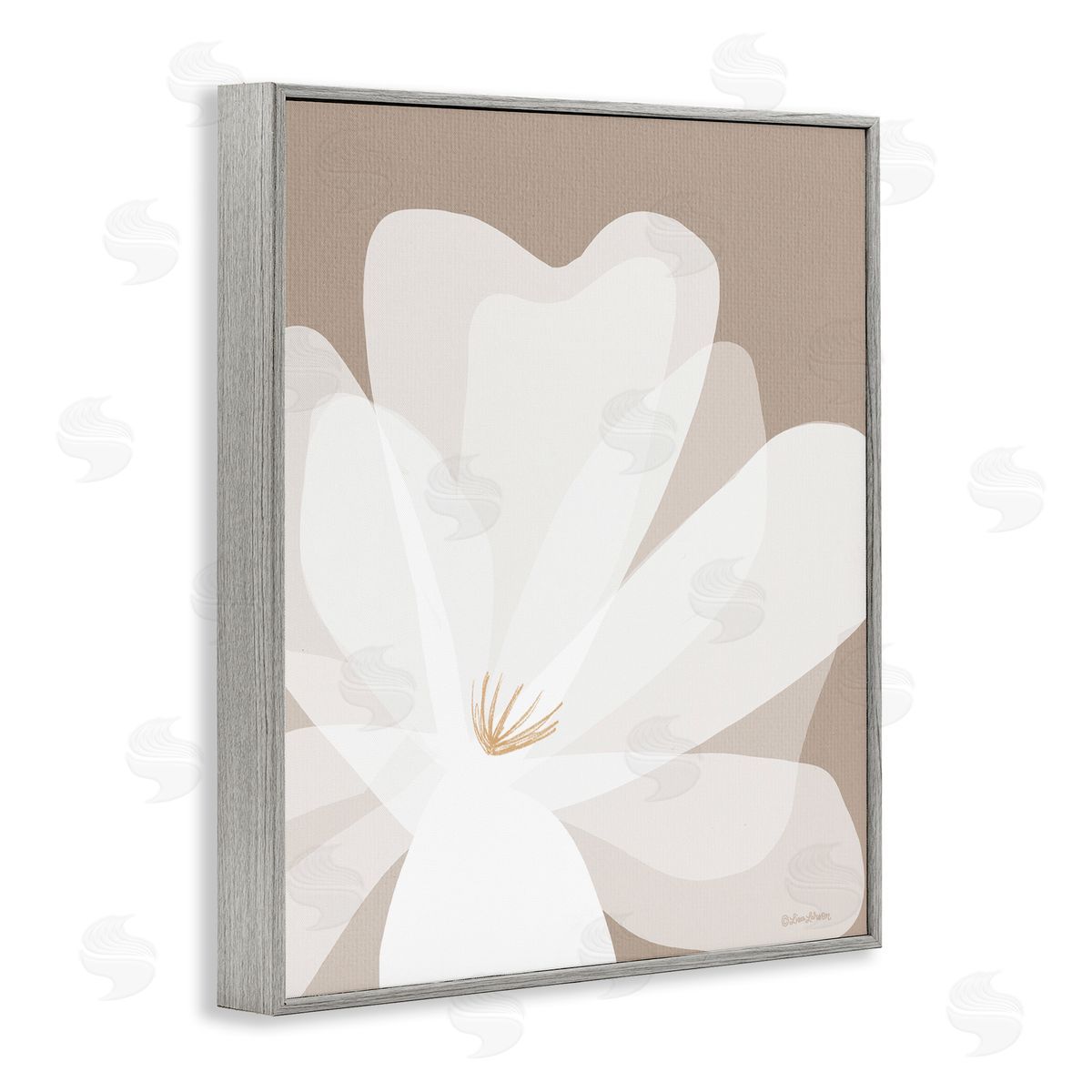 Lisa Larson Beige Modern Lily Gray Framed Giclee Wall Artside_