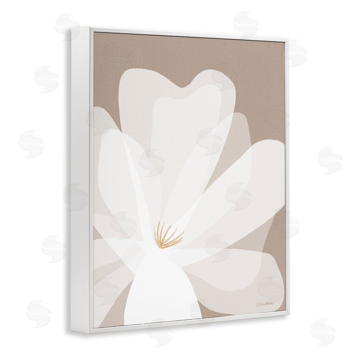 Lisa Larson Beige Modern Lily White Framed Giclee Wall Artside_