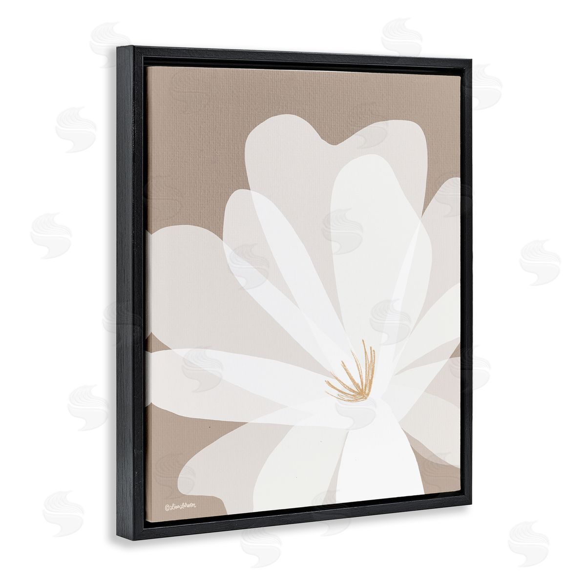Lisa Larson Beige & White Lily Black Floater Frame Canvas Artside_