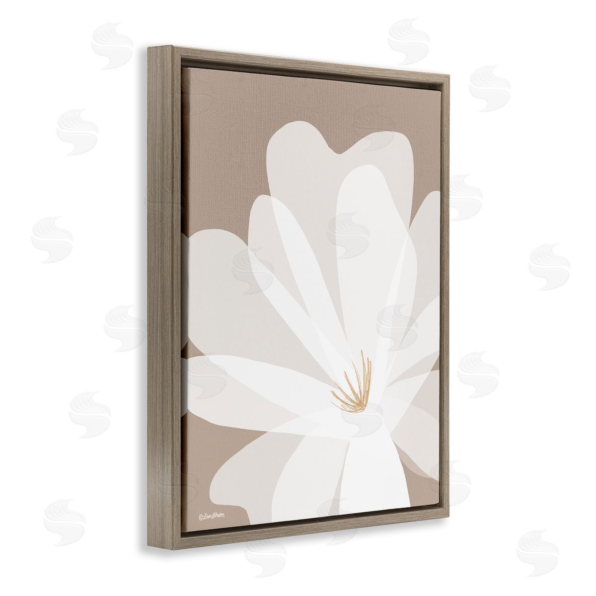 Lisa Larson Beige & White Lily Brown Floater Frame Canvas Artside_