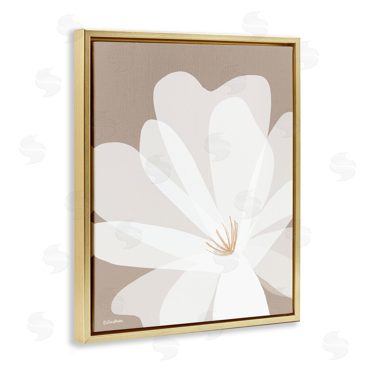 Lisa Larson Beige & White Lily Gold Floater Frame Canvas Artside_
