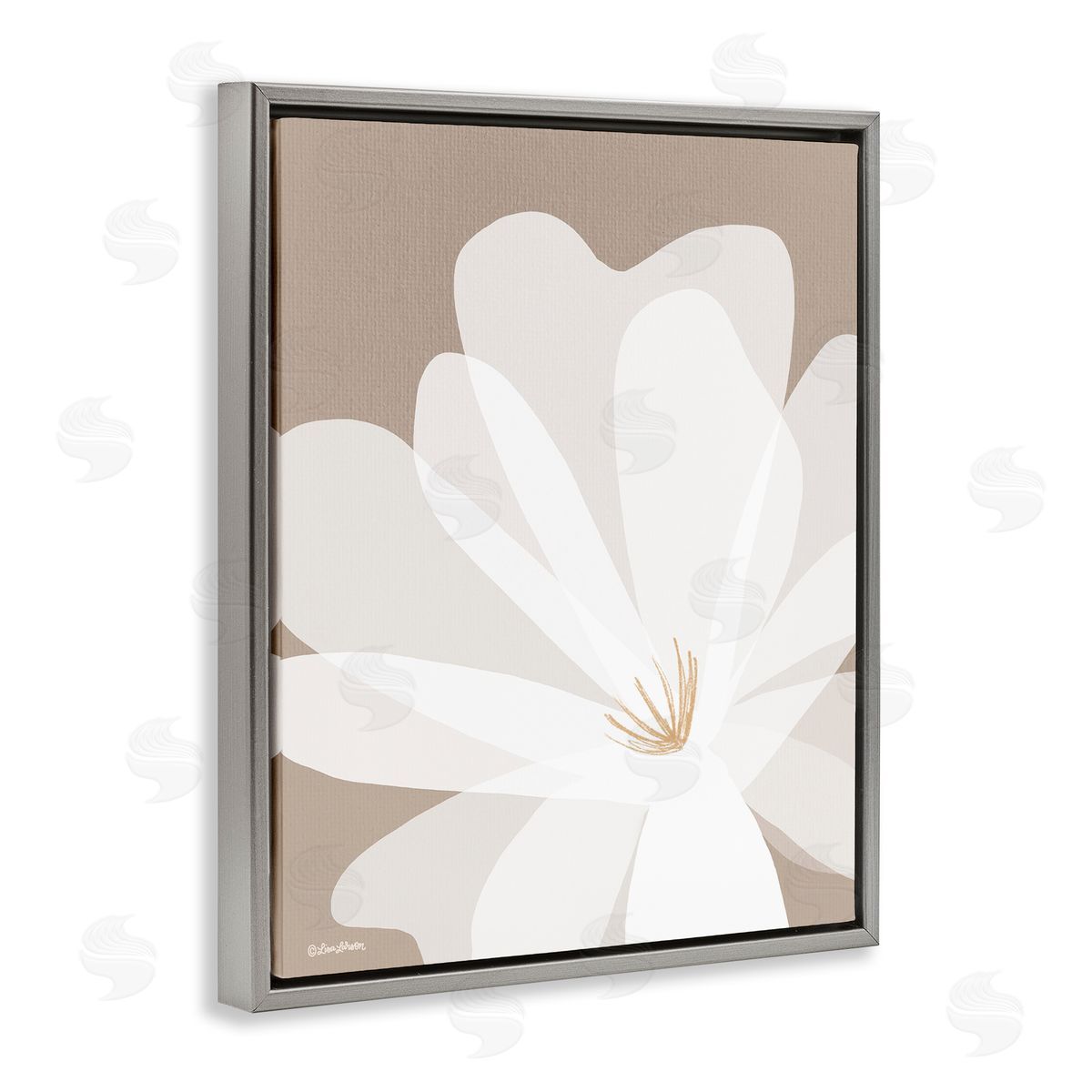 Lisa Larson Beige & White Lily Gray Floater Frame Canvas Artside_