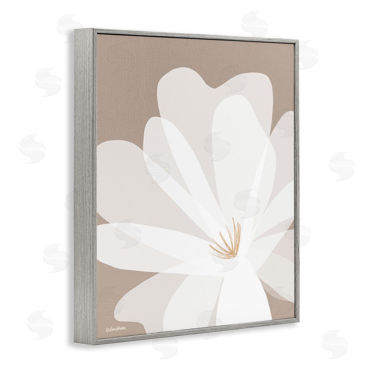 Lisa Larson Beige & White Lily Gray Framed Giclee Wall Artside_