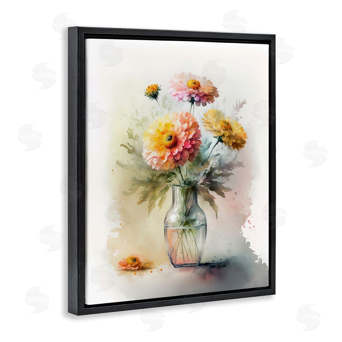 Leah McLean Modern Dahlia Bouquet Black Floater Frame Canvas Artside_