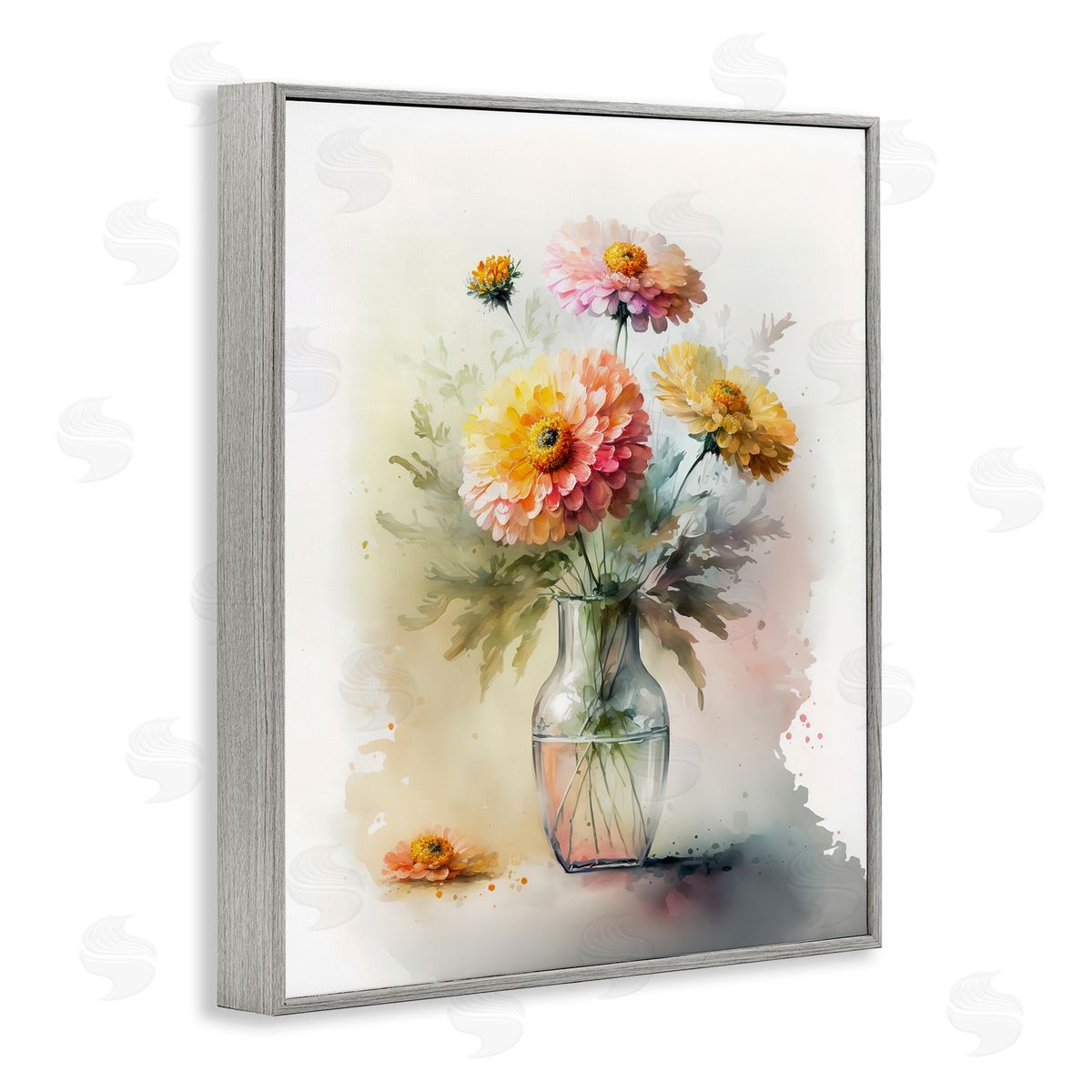 Leah McLean Modern Dahlia Bouquet Gray Framed Giclee Wall Artside_