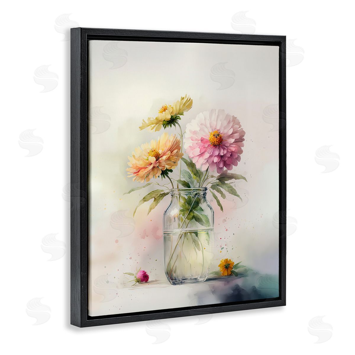 Leah McLean Pink & Yellow Dahlias Black Floater Frame Canvas Artside_