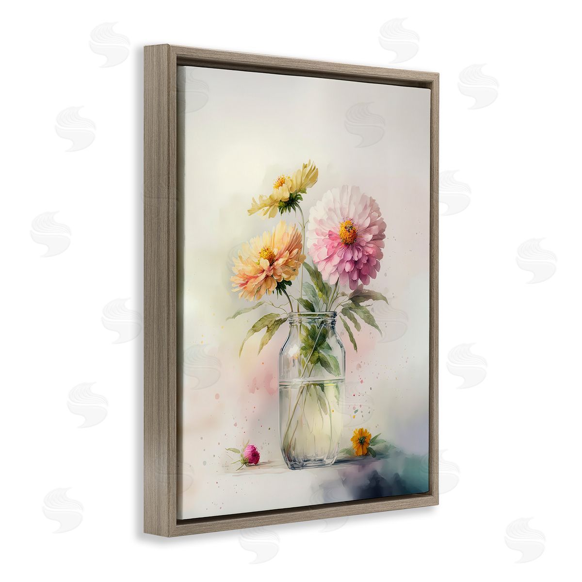 Leah McLean Pink & Yellow Dahlias Brown Floater Frame Canvas Artside_