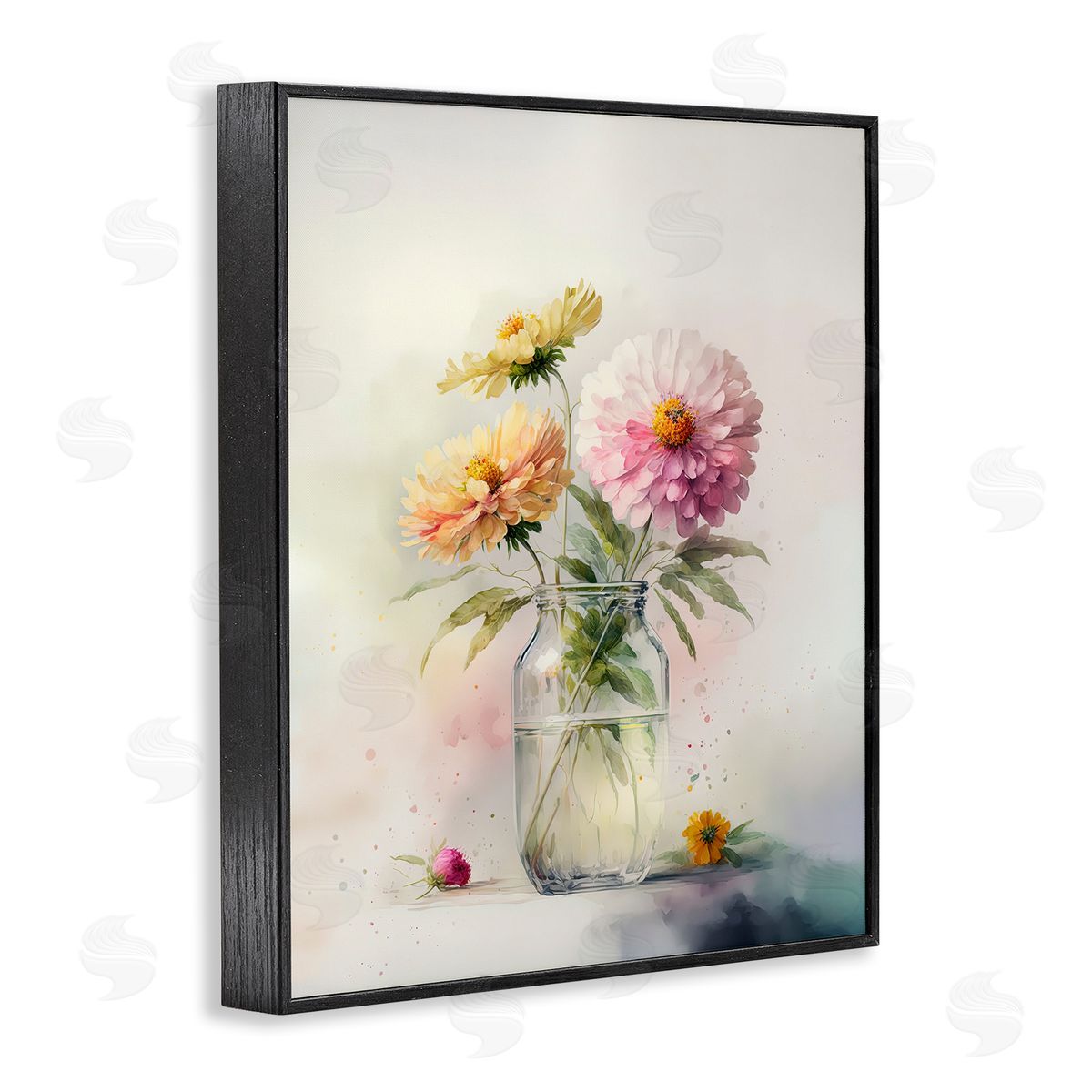 Leah McLean Pink & Yellow Dahlias Black Framed Giclee Wall Artside_