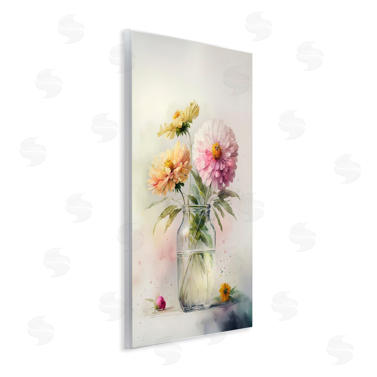 Leah McLean Pink & Yellow Dahlias Wall Plaque Artside_
