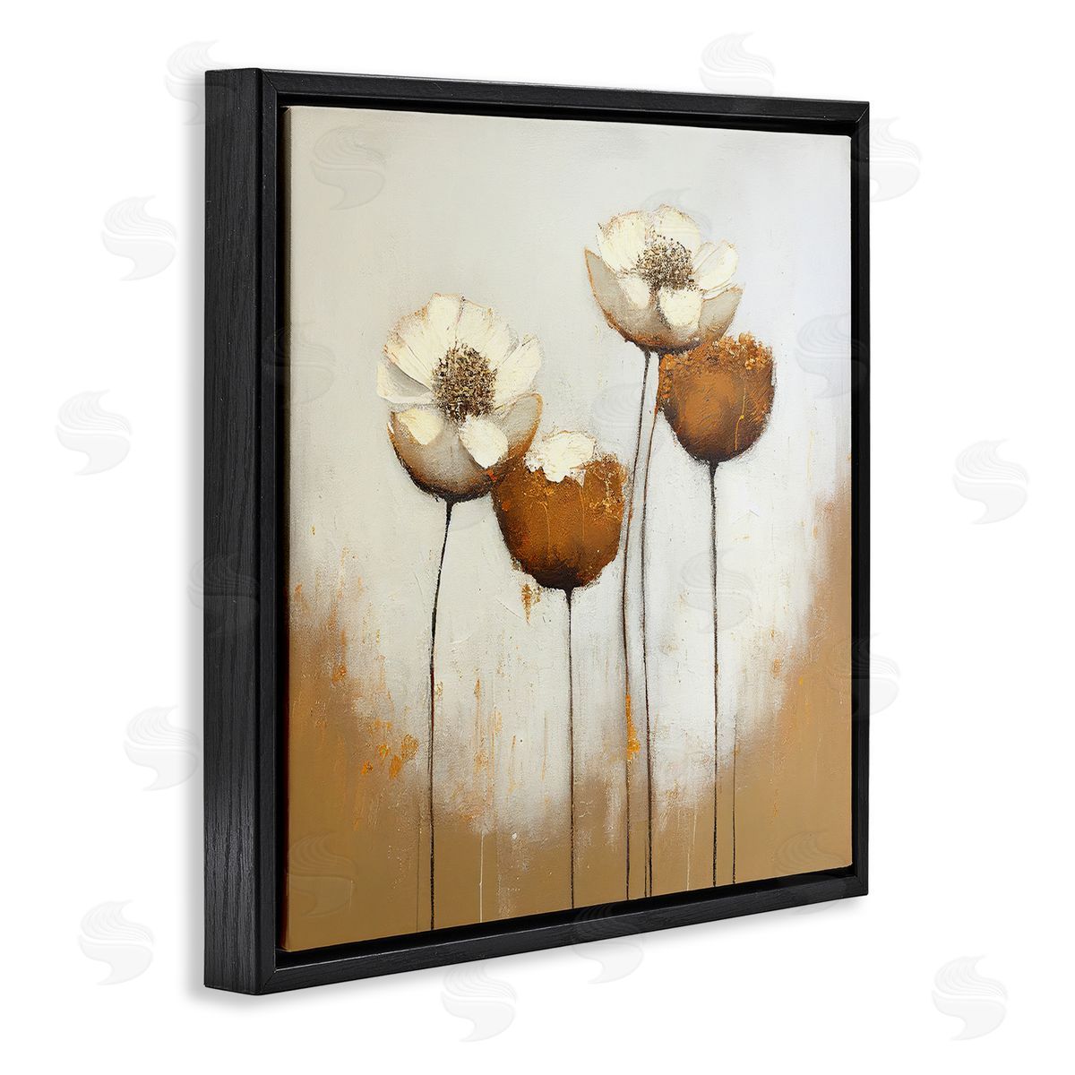 Leah McLean Brown & White Tulips Black Floater Frame Canvas Artside_