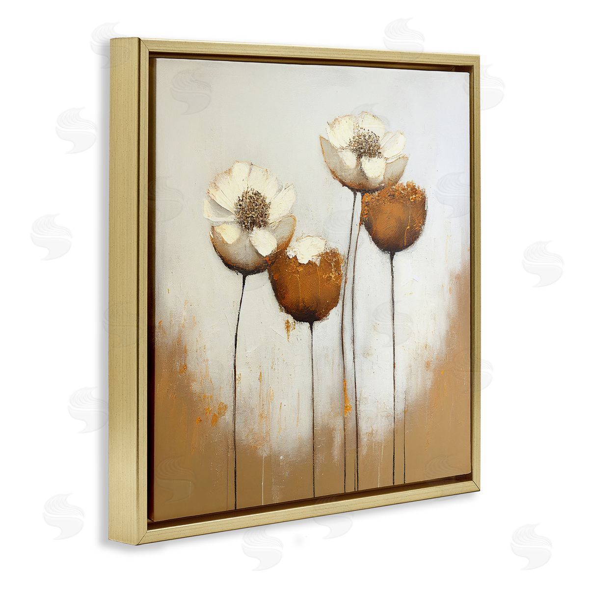 Leah McLean Brown & White Tulips Gold Floater Frame Canvas Artside_