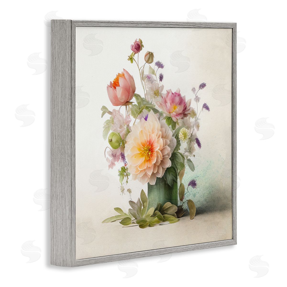 Spring Floral Bouquet Grey Frame Print Wall Art, Home Decor by Leah McLean