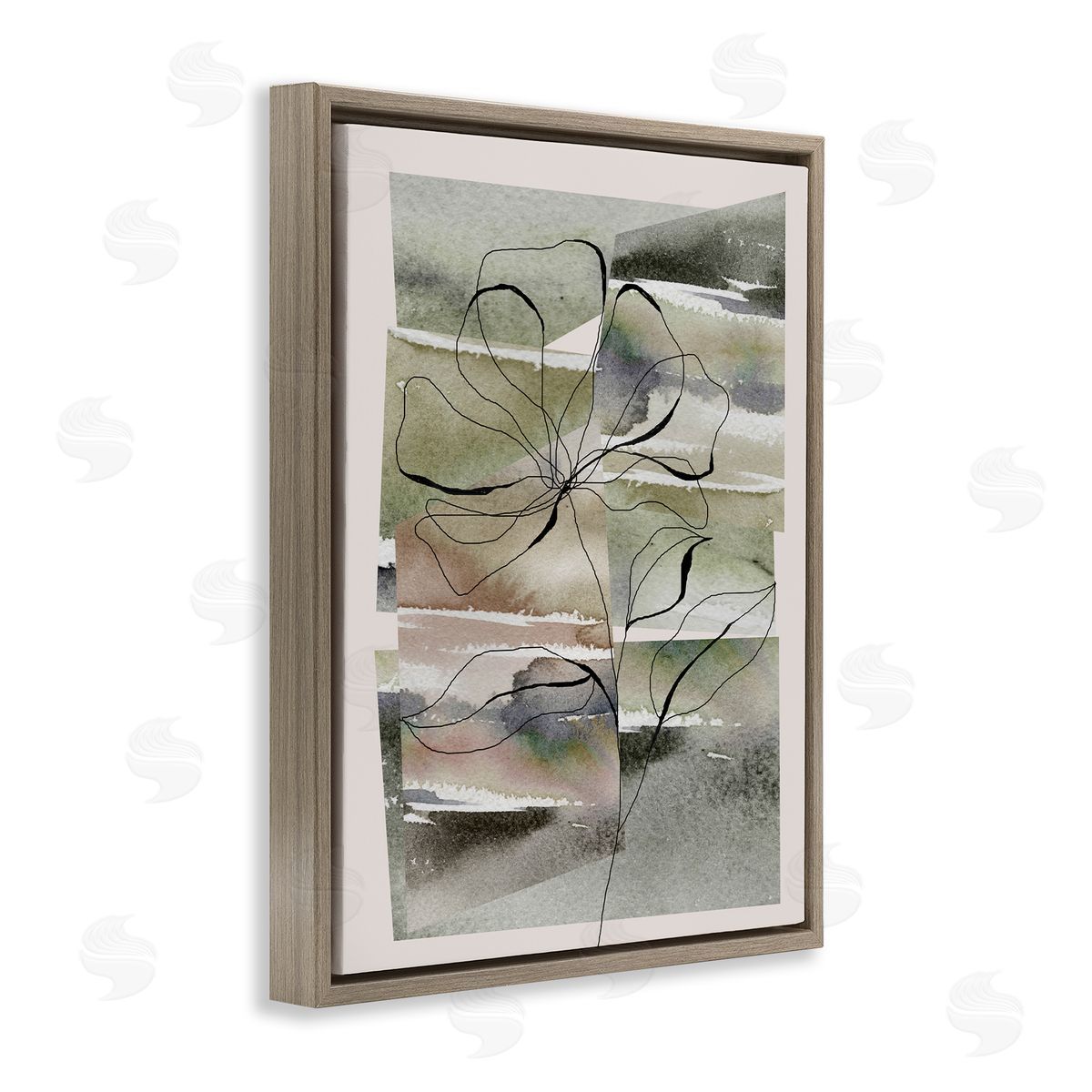 Divisha Mehta Abstract Flower on Green Brown Floater Frame Canvas Artside_